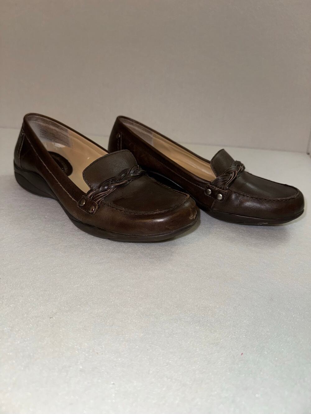 Kelly & Katie Leather Maddie Loafers Casual Brown Braided Detail Size 7.5M